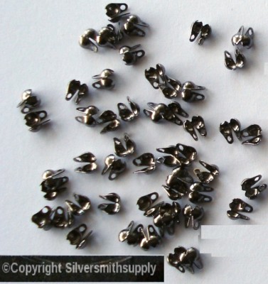 Necklace ends 3mm BLACK plated closed loop clam shell bead tips 50+pcs FPC031