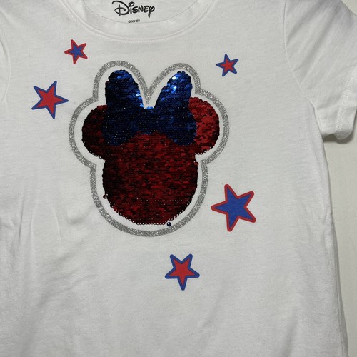 Girls' Disney Minnie Mouse Reversible Sequin Bow Stars Short Sleeve Shirt XL - Picture 2 of 6