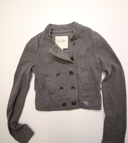 Abercrombie & Fitch Sweater Jacket Girls XL Gray Military Button Crop Moose - Picture 8 of 16
