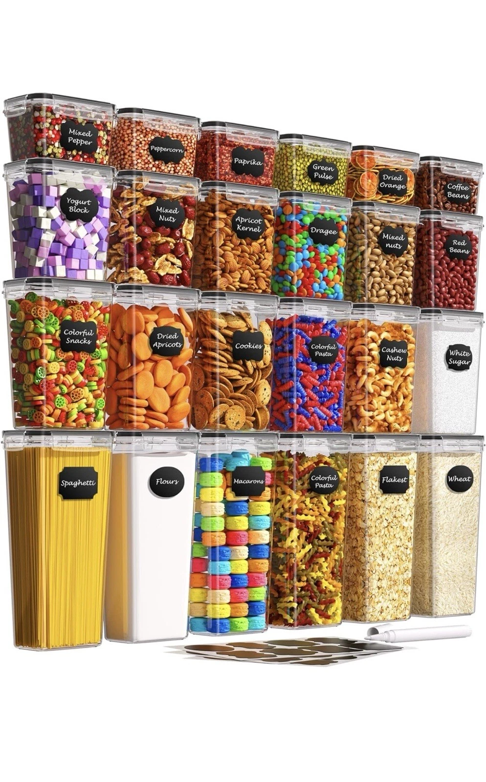 24-PCS Airtight Food Storage Containers Set with Lids for Cereal Flour & Sugar