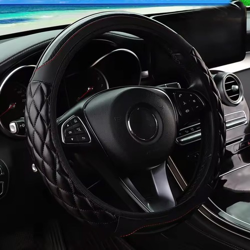 Car PU Leather Steering Wheel Cover Good Grip Accessories 38cm/15'' Universal - Picture 7 of 13