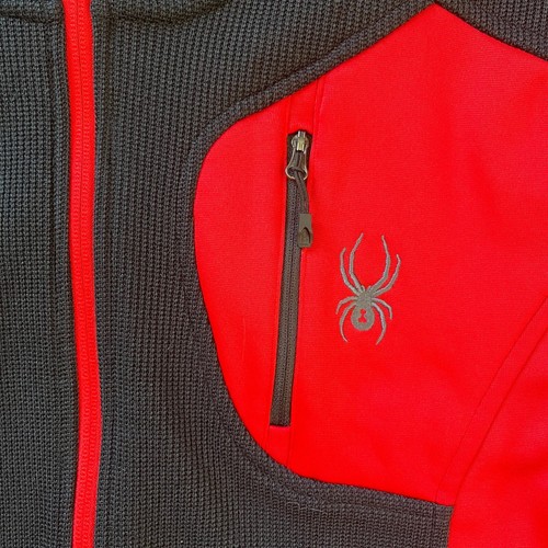 Spyder Jacket Hoodie Men's Medium Waffle Thermal Red Black Full Zip Pockets - Picture 4 of 8