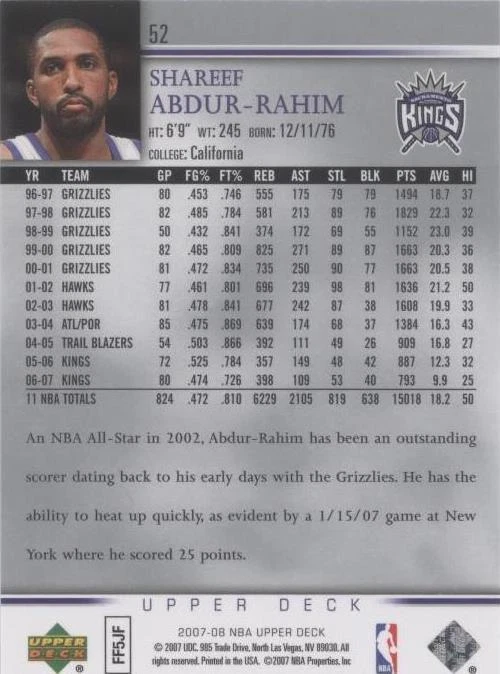2007-08 Upper Deck - Shareef Abdur-Rahim #52 - 2 of 2