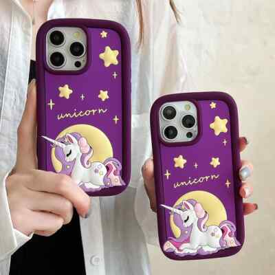Cute Cartoon Animal 3D Night Sky Unicorn Phone Case For iphone 15 14 13 12 Max..