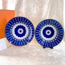 Hermes Pasta Soup Deep Plate Bleus d'Ailleurs Porcelain 9.4" 24cm Set of 2 w/Box