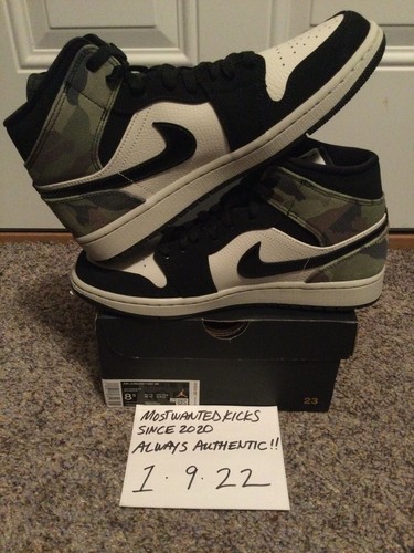 DS 2020 Nike Air Jordan Retro 1 Mid Green Camo Men’s Sz 8.5 - Picture 3 of 10