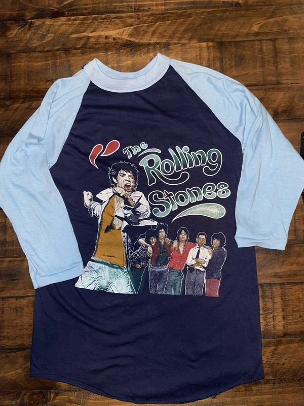 Vintage 80s Rolling Stones T Shirt 1981-82 World Tour Henley Med British Coming