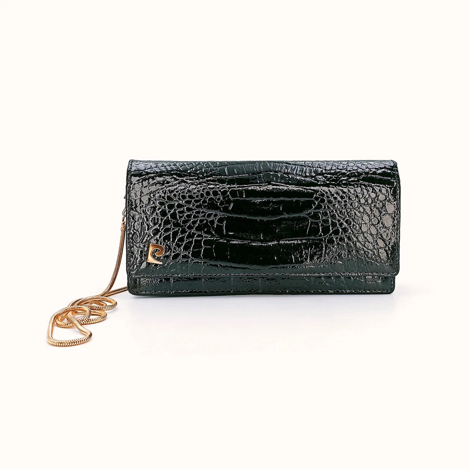 Pochette Pierre Cardin vintage Années 80 Simili cuir façon Crocodile Noir verni - Photo 2/4
