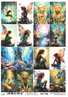 Reispapier DIN A4 Strohseide Decoupage Fantasie Fantasy Feen Elfe RE7196