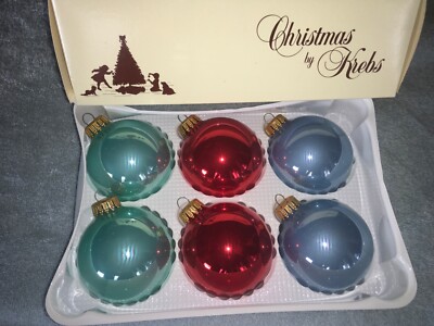 Vintage 6 pc Set Christmas by Krebs Tree Ornaments 2 5/8'' Colorful Glass Balls