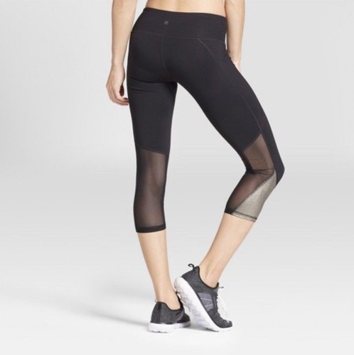 NEW Women's Premium Gold Blocked Capri Leggings - C9 Champion  Black/Gold XS - Picture 1 of 2