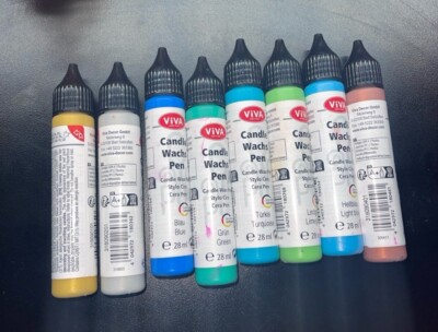VIVA DECOR CANDLE WACHS PEN ( LOT OF 8 COLORS ) 28ML EACH - Candle Making Drawin
