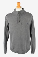 Chaps Button Neck Jumper Pullover Vintage Mens Warm Grey XL-IL2366