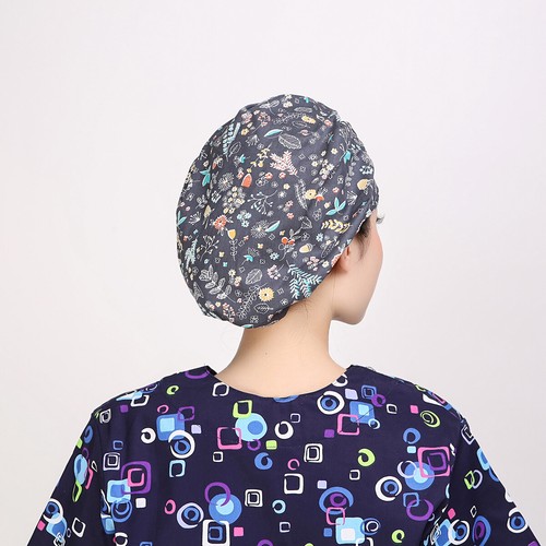 Doctors Nurse Hat Adjustable Floral Printed Bouffant Cap Hair Cover Worked Scrub - Picture 92 of 442