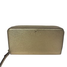 Kate Spade Leather Wallet Gold Zip-Around Wallet New York Cedar Street Clutch