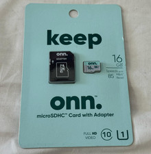 ONN. 16GB Class 10 U1 MicroSDHC Flash Memory Card with Adapter