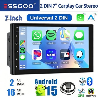 Double 2DIN Android 15 Car Stereo With Apple Carplay GPS Bluetooth  GPS WIFI 16G