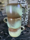 3  1960’s/70’s FRANKOMA pottery coffee cup mugs Prairie Plainsman green 4C