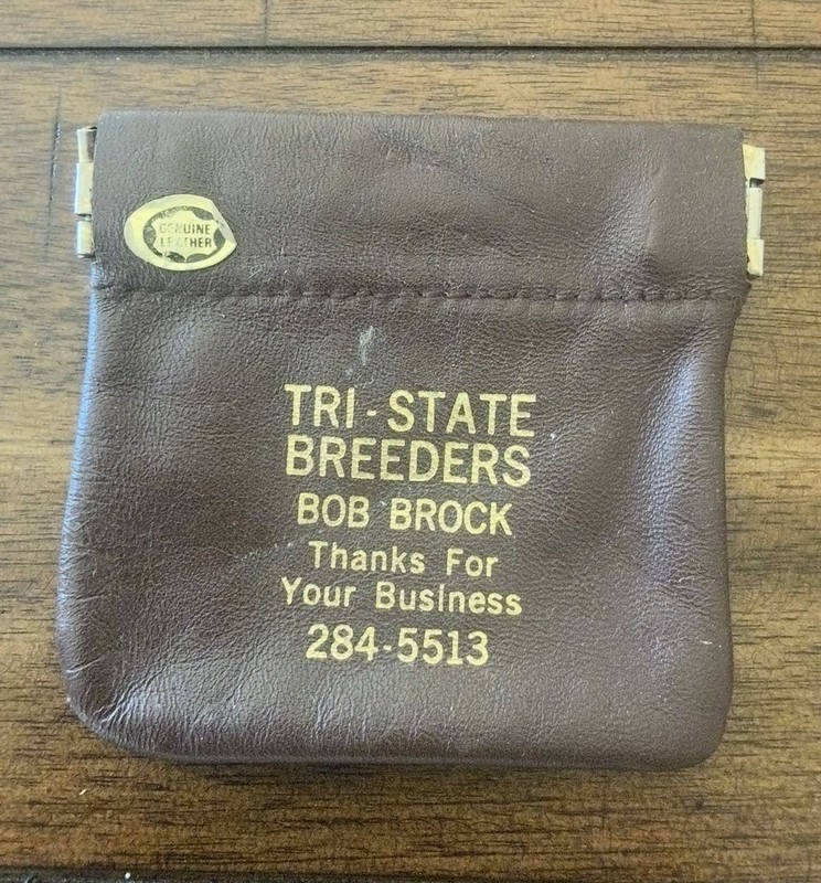 Wisconsin TRI STATE BREEDERS Advertise Coin Purse Minnesota Iowa Farm BOB BROCK