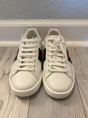 Gucci Ace Bee Web Stripe White Leather Sneakers Women s 7