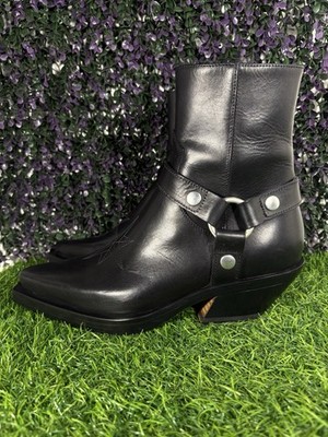 Alessandro Vasini Harness Boots Mens Size 7.5 Black Leather Comfort Zip Up