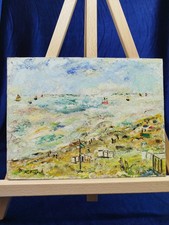 Dipinto in stile espressionista con paesaggio marino 24x18 cm