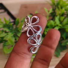 925 Sterling Silver Flower Ring: Adjustable Floral Statement Jewelry G0018
