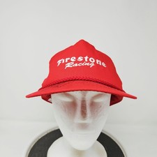 Vintage Firestone Racing Snapback Rope Trucker Hat Red Adjustable 80s