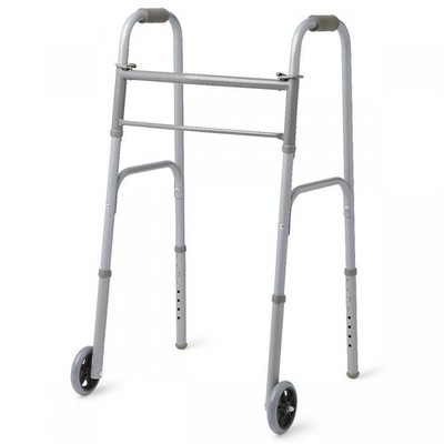 Medline Two-Button Folding Walkers Steel 5 Inch Wheels 400 Lb. Capacity 4 Count