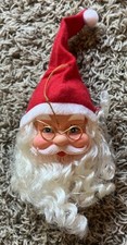 Vtg Rubber Face Santa Clause Plastic Doll Head Hanging Christmas Ornament 10  