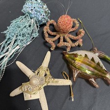 Ocean Christmas Ornaments Lot Of 4 Starfish, Jellyfish, Octopus Glass Fish