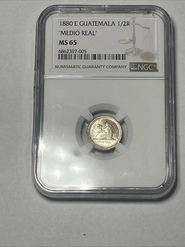 1880 E Guatemala 1/2 Real MS 65 Gem Unc NGC Medio Real Flashy Pop 7/3
