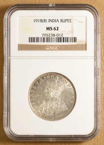 1918 B British India Rupee NGC MS62
