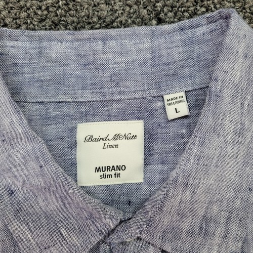 Murano Baird McNutt Shirt Men Large Blue Linen Slim Fit Pockets Short Sleeve - Picture 2 of 9