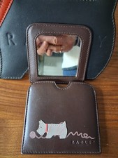 💕Radley brown leather small mirror in slip case, fair condition