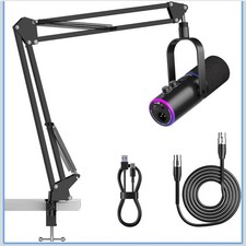 XLR/USB Podcast Microphone, Gaming Mic with Mute Button, Reverb Effects