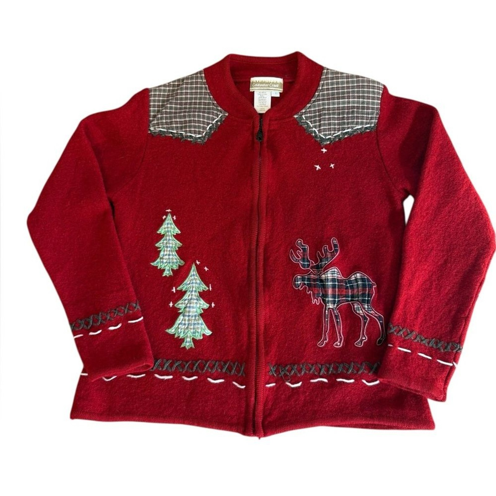 Coldwater Creek Wool Christmas Sweater Vintage Embroidered Patchwork Women Small