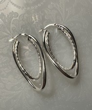Sterling Silver Textured And Smooth Double 3D Hoop Hoops Earrings 925