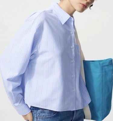 Uniqlo x JW Anderson Boxy Cropped Fit Blue Striped Button Down Shirt! Large