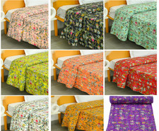 Paradise Vintage Reversible Handmade Cotton Blanket Throw Bedspread Kantha Quilt