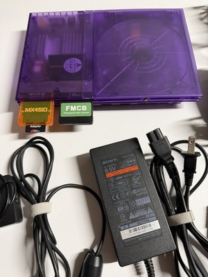 PS2 Slim Sony PlayStation Clear Transparent Purple Bundle Please See Pics 