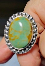 Sterling Silver Green Turquoise Ring 925 Size 8 18ct Oval Cabochon Statement