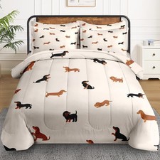 7Pcs Comforter Set Queen Size, Cute Happy Dachshund Dog Puppy, Bedding Decor ...