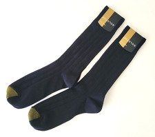 2 Pair GOLD TOE Men's Rib Crew Dress Socks Solid Black Ribbed