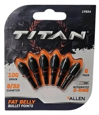 Titan Archery Practice Hunting Bullet Points, 9/32", 100 Grain, Black, Pack of 6