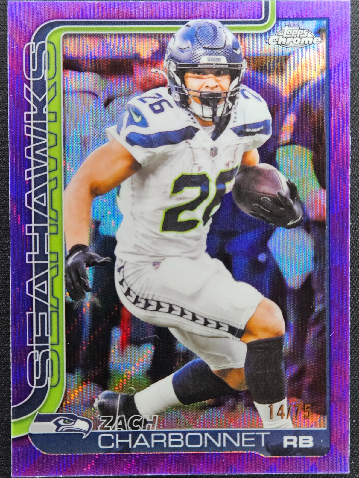 2025 Topps Chrome - Zach Charbonnet #279 Purple Wave Refractor /75 Seahawks🔥