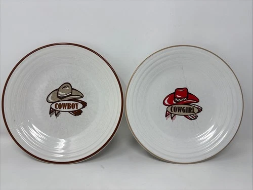 Fiesta Ware Cowboy Cowgirl Dinner Plates Set of 2 Homer Laughlin China