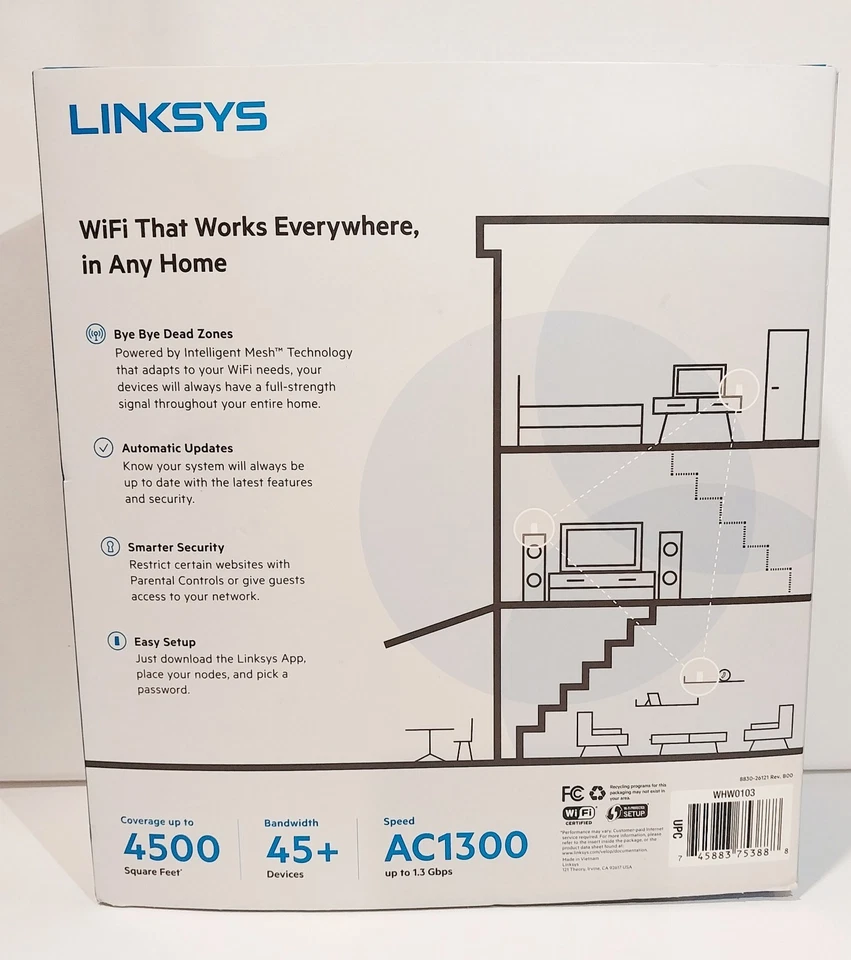 Linksys WHW0103 AC1300 3-pack Set VELOP Dual-Band WiFi 5 System White - Image 2 of 4