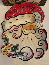 Clay Art Merry Santa Holiday Platter Tray Three Divisions Chip’N Dip