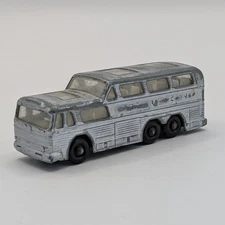 Vintage Lesney Matchbox No. 66c - Greyhound Bus - Silver Clear Windows BPW